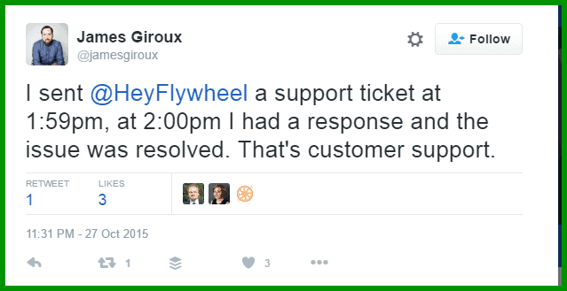 I sent HeyFlywheel a support ticket at 1 59pm at 2 00pm I had a response and the issue was resolved. That s customer support Flywheel customer service reviews