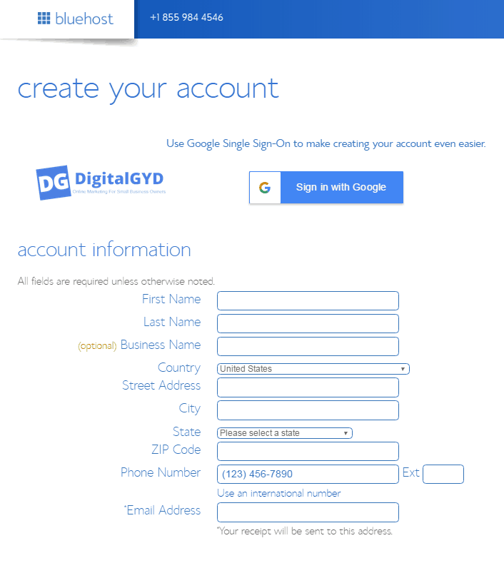 Enter your billing details on Bluehost