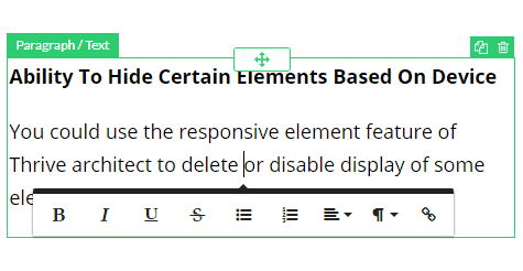 Thrive Architect Text Editor
