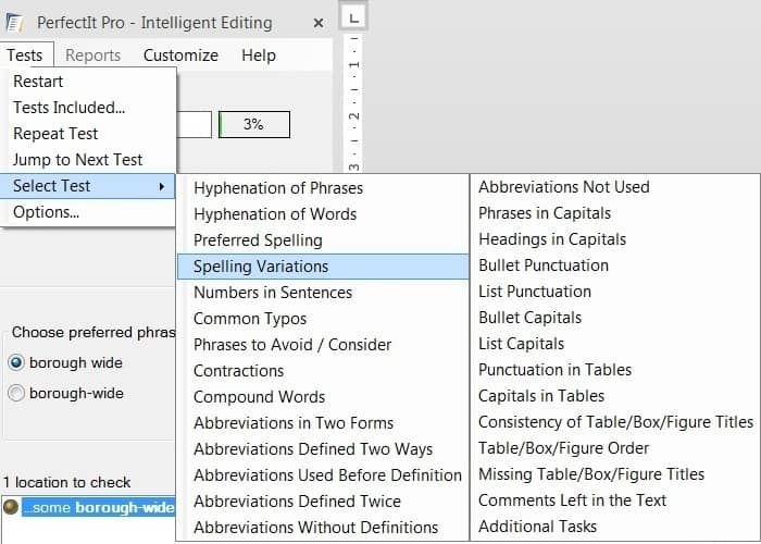 Perfectit proofreader features List of proofreading tests you can run with Intelligent Editing