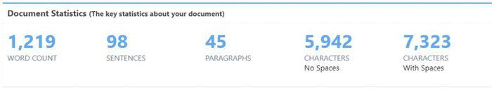 ProWritingAid's document statistics