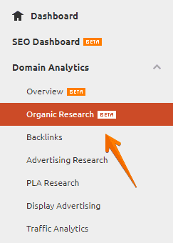 SEMrush organic research option
