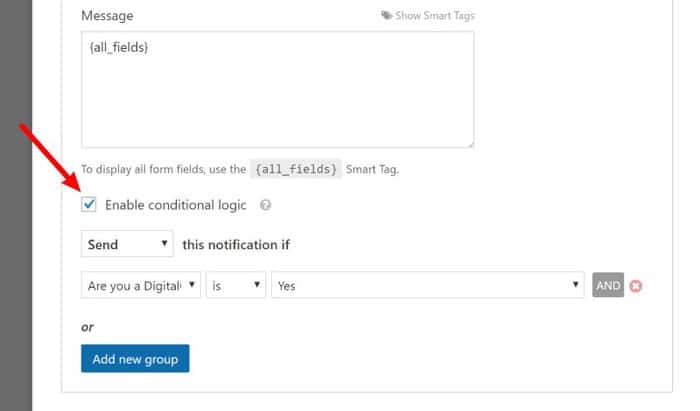 conditional notification with WPForms