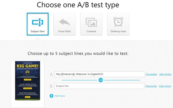 GetResponse a/b testing