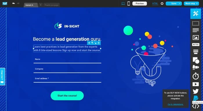 GetResponse landing page builder