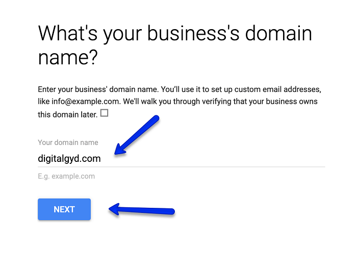 Add your domain name in G Suite