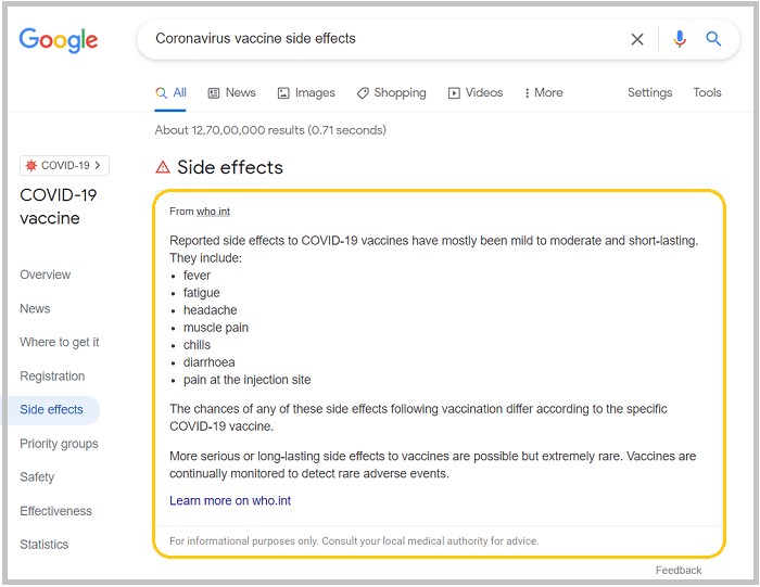Google showing broad answers from the SERP