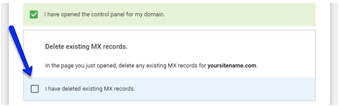 delete existing MX record