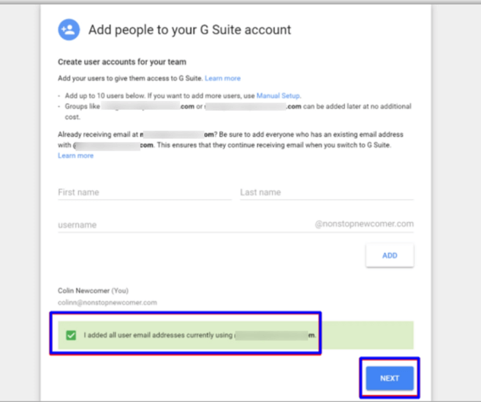 add people to your G Suite for email account