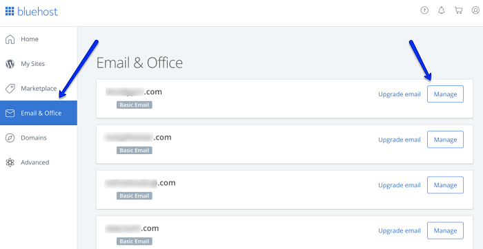 adding email account to your domain using Bluehost