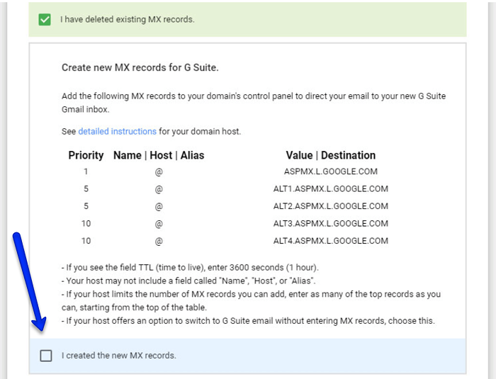 create new MX records to connect your domain with G Suite