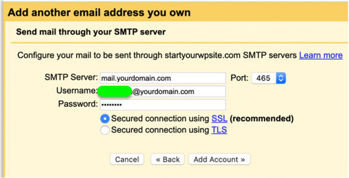set up SMTP server details for your professional email account on Gmail