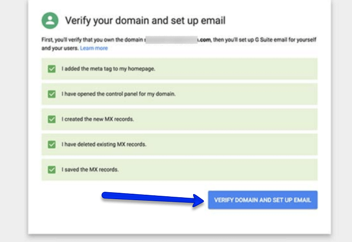 verify your domain and complete your G Suite setup