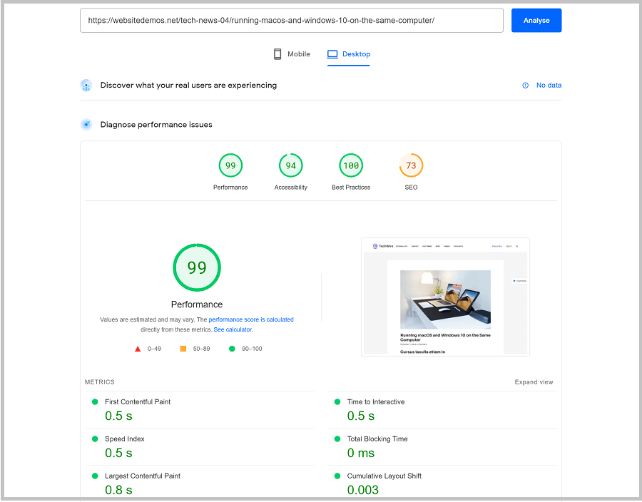astra speed test of theme