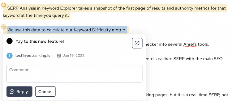 Add comments in the content doc