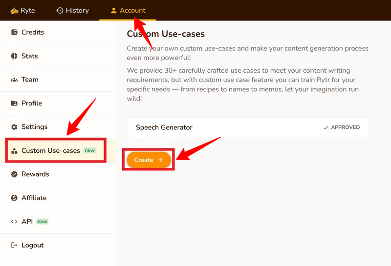 create custom use cases in rytr