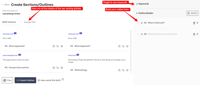 Create sections that outline outranking