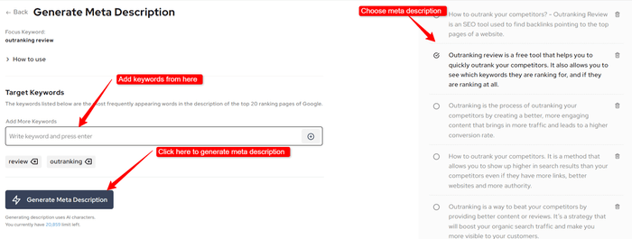 generate meta description