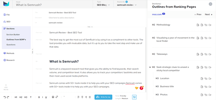 outlines from serps outranking