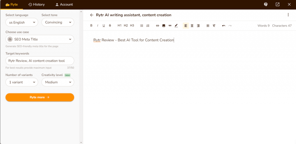 rytr ai writting assistant