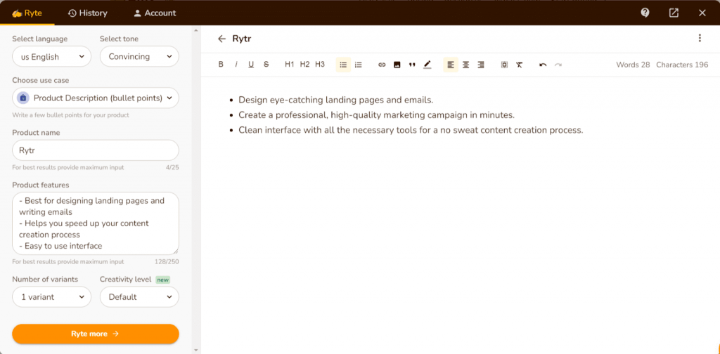 rytr product features and description