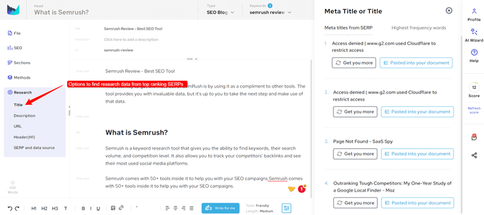 serp research tool outranking