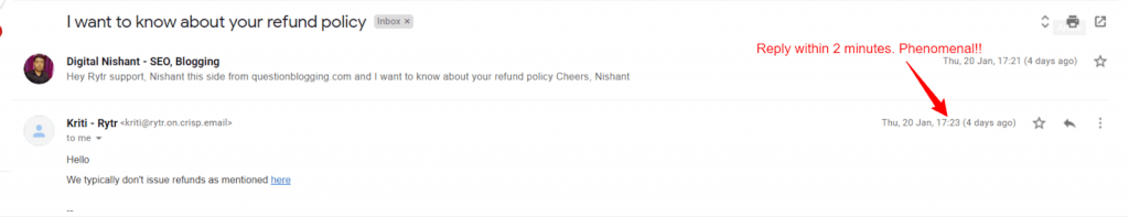 super fast response to email queries