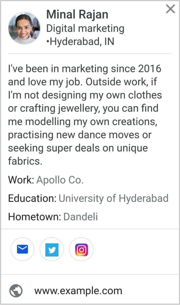 An example result of Google's add me to search or People Card on the Google search page