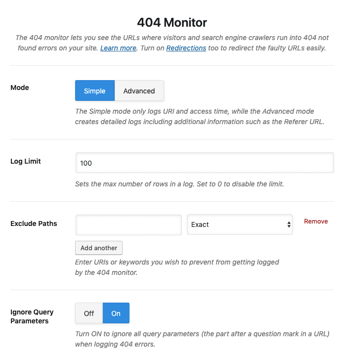 Rank Math vs. Yoast SEO: RankMath 404 advanced module