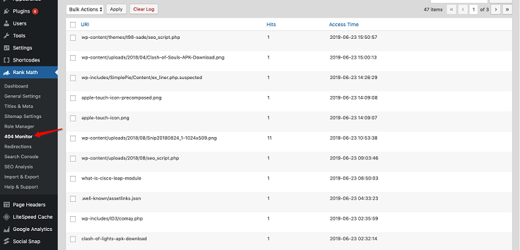 Rank Math vs. Yoast SEO: RankMath 404 monitor