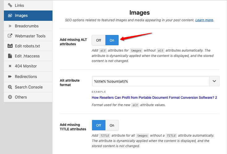 RankMath image SEO settings