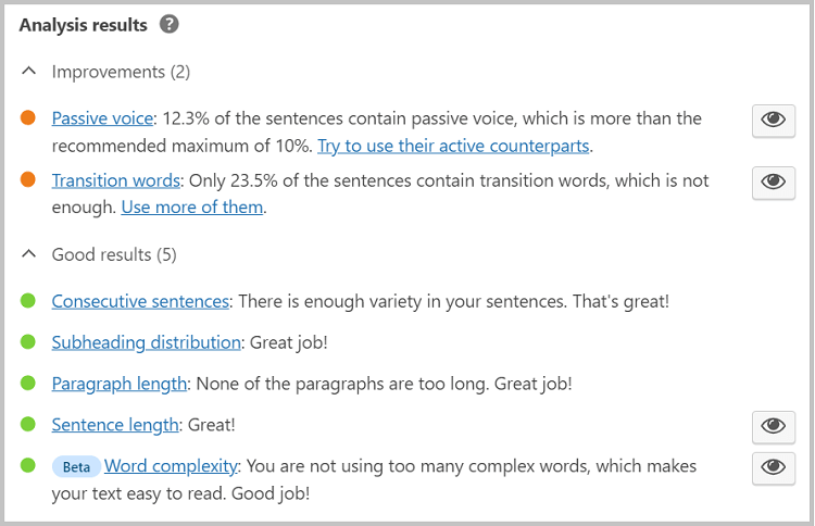 Yoast readability and SEO suggestions