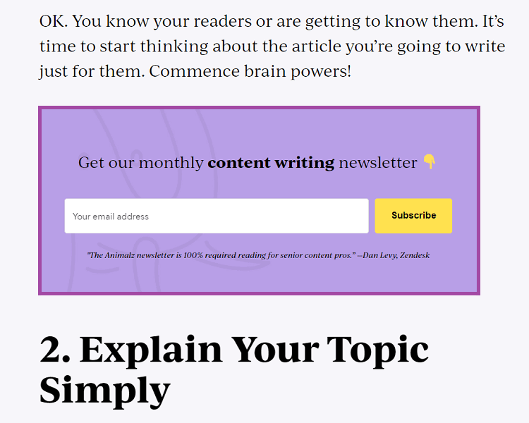in line content sign up form