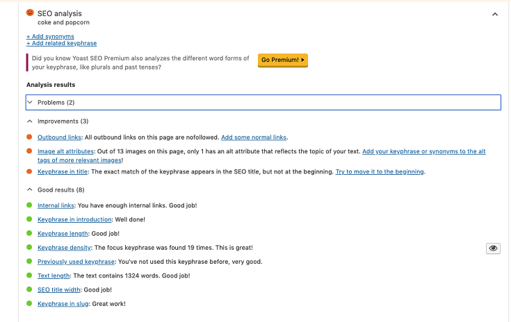 seo suggestions in yoast