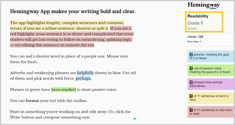 using hemmingway editor