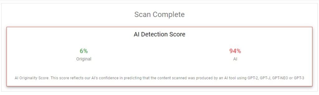 Originality.AI review: Testing with AI generated content
