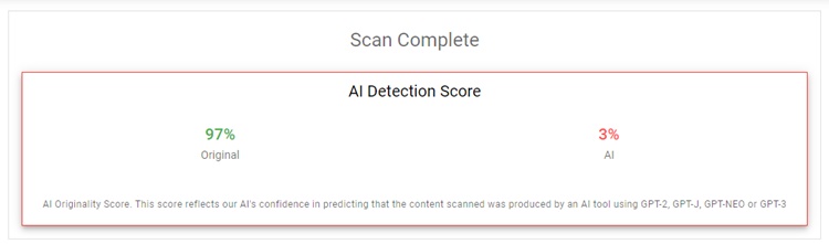 Originality.AI test 4 quillbot results