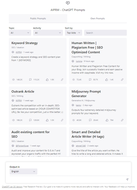 AIPRM for ChatGPT Chrome extension's homepage
