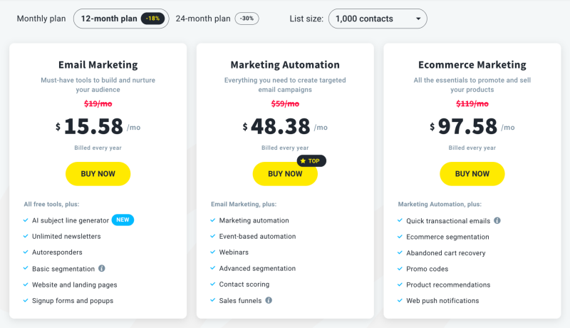 GetResponse vs Instapage: GetResponse Pricing