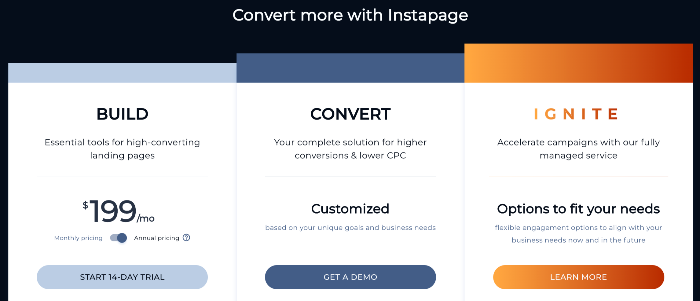 GetResponse vs Instapage: Instapage Pricing