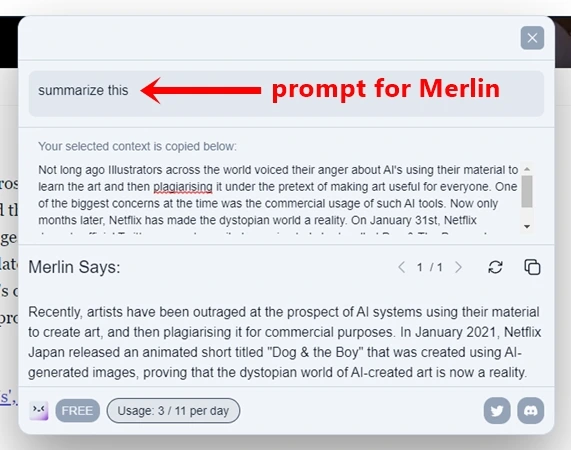 Merlin Summarize Prompt