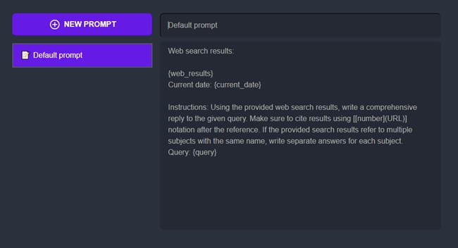 WebChatGPT default prompt example