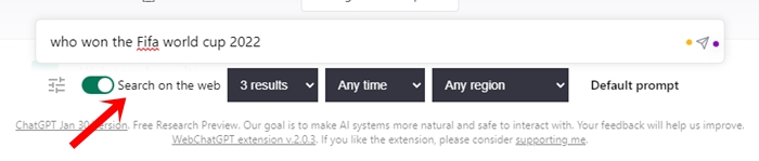 WebChatGPT Chrome Extension toggle button