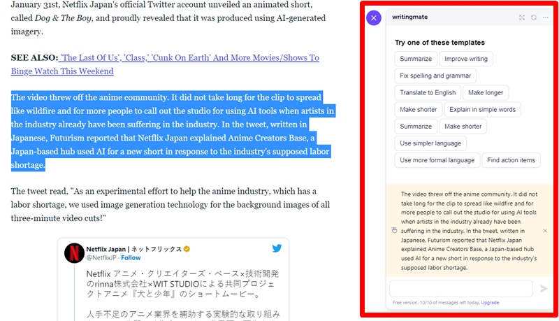 Writing Mate Sidebar